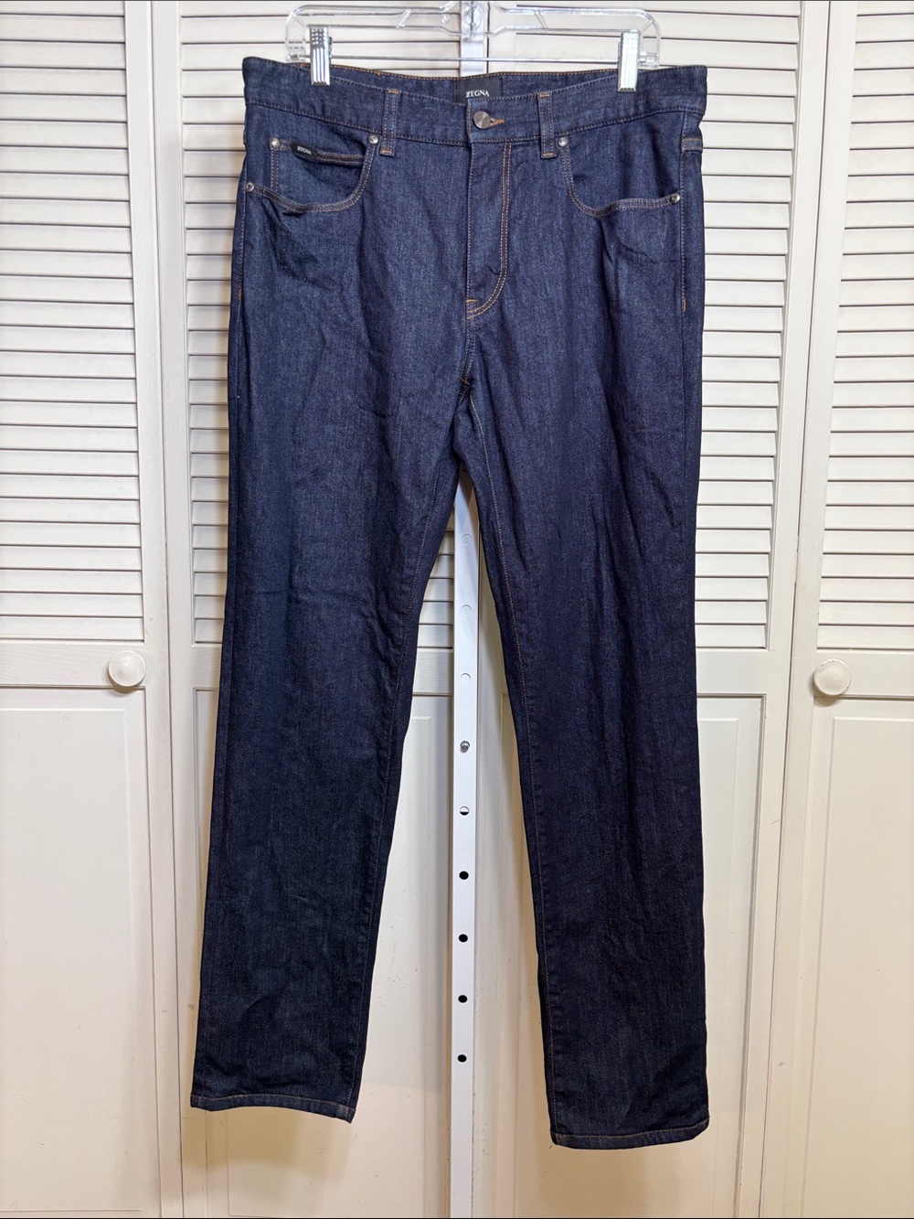 Zegna Men's Slim Dark Blue Stretch Denim Jeans Size 34